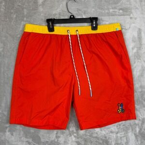 Psycho Bunny Mens XXL Swim Trunks Orange Yellow Colorblock Logo Mesh Lined